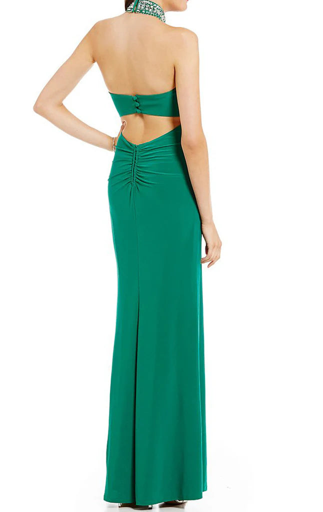 Neckholder-Ballkleid mit hohem Halsausschnitt, formelles Abendkleid aus Jersey